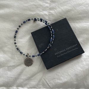 Silpada "rare" "retired" blue bead choker with sterling silver flower charm